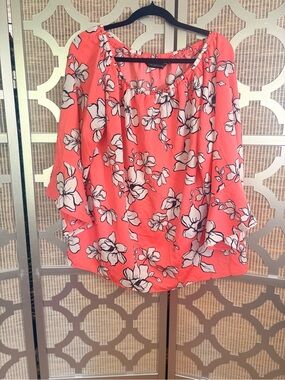 Colleen Lopez Coral Pink Floral Peasant Blouse